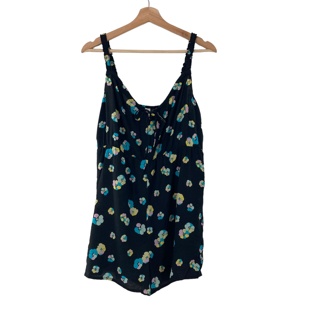 BP. Nordstrom Floral Romper in Black and Blue Front Tie